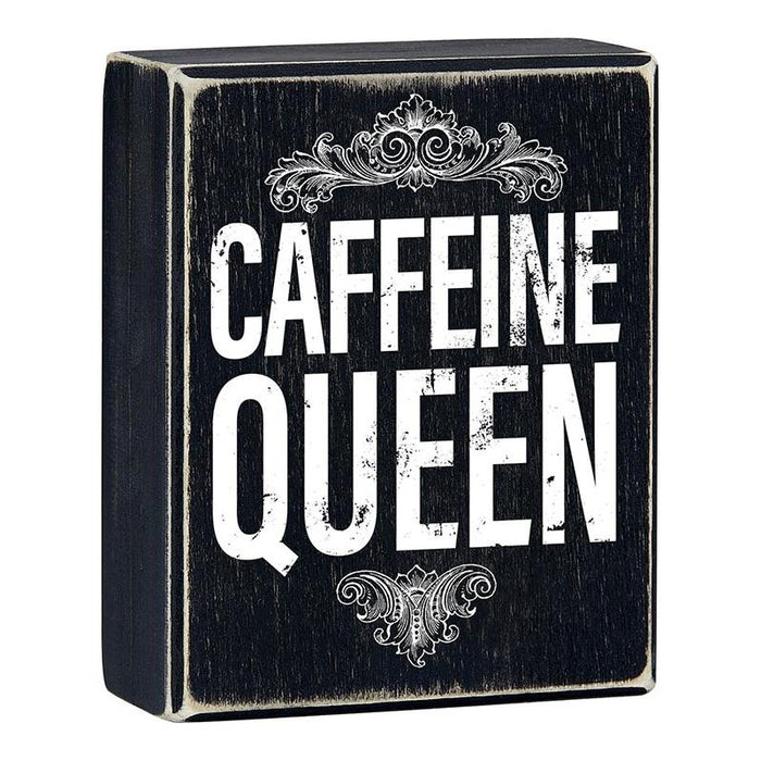 The Bullish Store - Caffeine Queen Box Sign In Black | Funny Rustic Wall Wooden Box Sign Decor