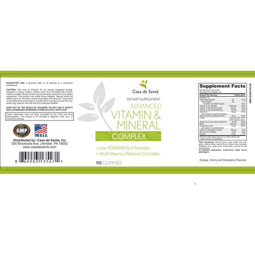 casa de sante - Low FODMAP Certified Multivitamin - Advanced Vitamin & Mineral Complex 90 Gummies
