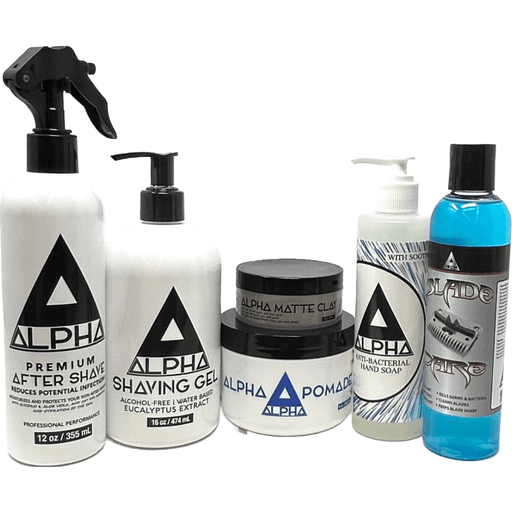 Alpha Premium After Shave Or Alpha Shaving Gel Or Alpha Anti-Bacterial Hand Soap Or Alpha Blade Care Liquid Or Alpha Matte Clay 2Oz Or Alpha Pomade 8Oz Or All Together