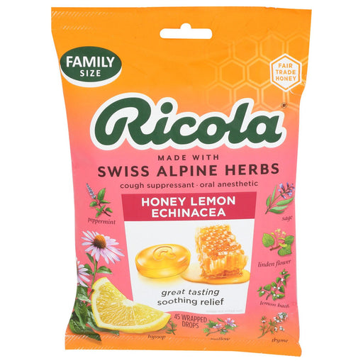 Ricola Ricola Natural Cough Drops Family Size, Honey Lemon Flavor with Echinacea, 45 count, CASE of 6 Health Care