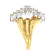 Bids.com 10K Yellow Gold 1 1/2 Cttw Diamond Cluster Tapered Shank Cocktail Ring Cocktail Ring (I-J Color, I1-I2 Clarity) - Ring Size 7 Rings