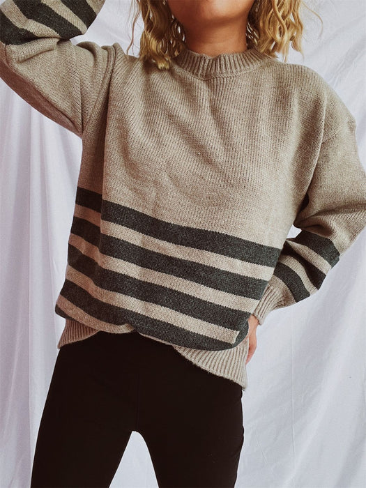 Striped Dropped Shoulder Long Sleeve Sweater