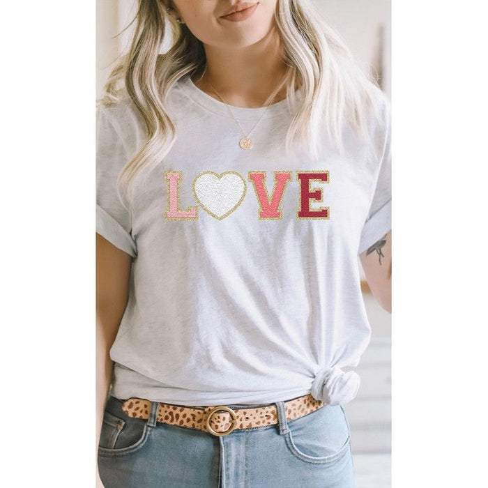 Love Faux Chenille Letters Graphic Tee