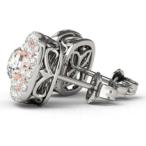 Bids.com 14k White and Rose Gold Cushion Shape Halo Diamond Earrings (3/4 cttw) Earrings