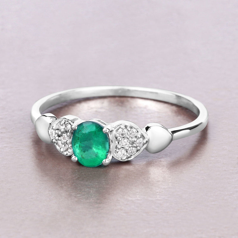 Bids.com 0.36 Carat Genuine Zambian Emerald and White Diamond 14K White Gold Ring Rings