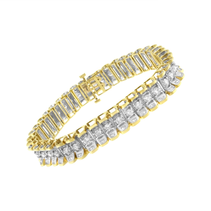 Bids.com 14K Yellow and White Gold 5.0 Cttw Round & Baguette Cut Diamond 7" Reflective Tennis Bracelet (H-I Color, I1-I2 Clarity) Bracelets