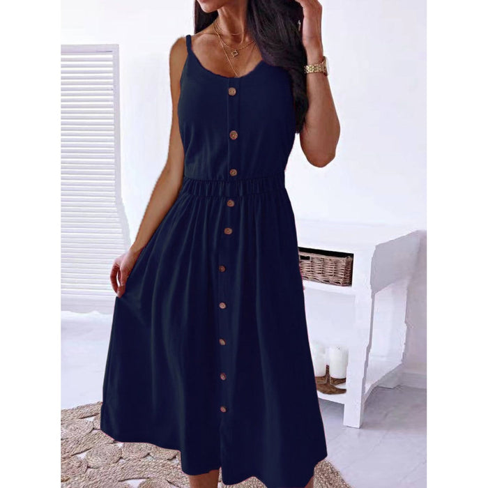 Decorative Button Spaghetti Strap Dress