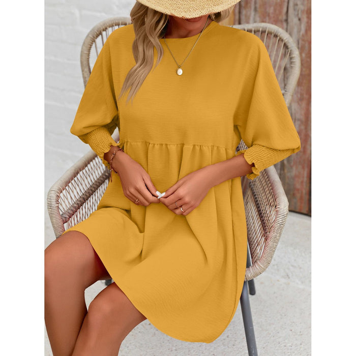 Round Neck Lantern Sleeve Mini Dress