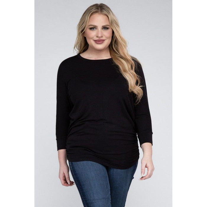 Plus Luxe Rayon Boat Neck 3/4 Sleeve Top