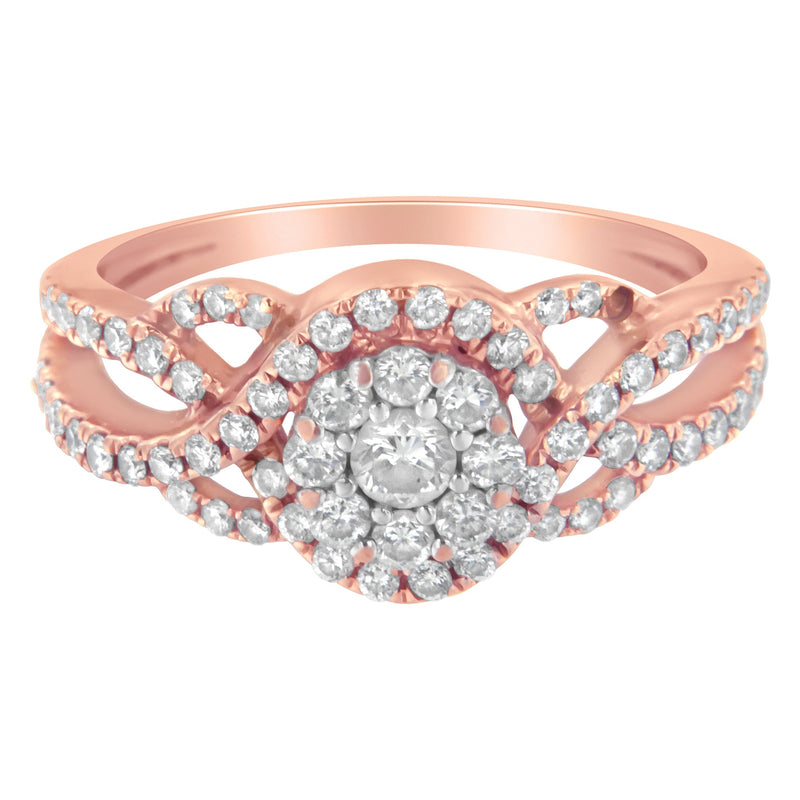 Bids.com 10K Rose Gold 3/4 Cttw Diamond Floral Cluster Head and Twisted Shank Cocktail  Ring (H-I Color, SI1-SI2 Clarity)- Size 7 Rings