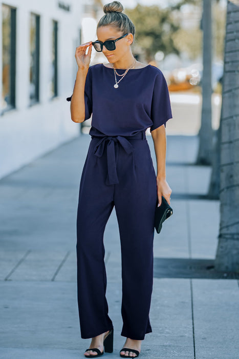 Tie Waist Straight Leg Jumpsuit