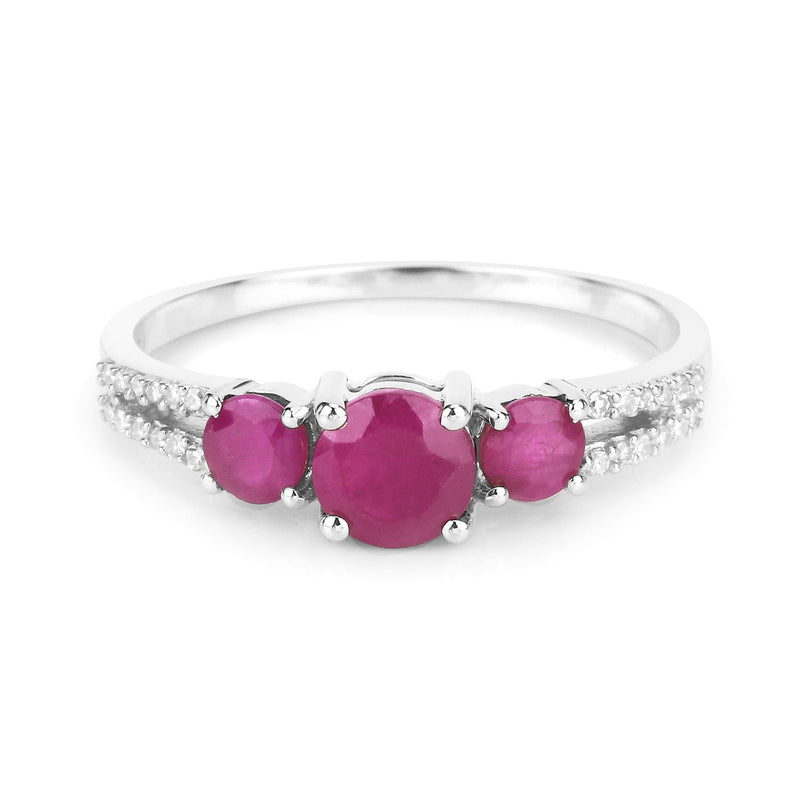Bids.com 1.02 Carat Genuine Ruby and White Diamond 14K White Gold Ring Rings