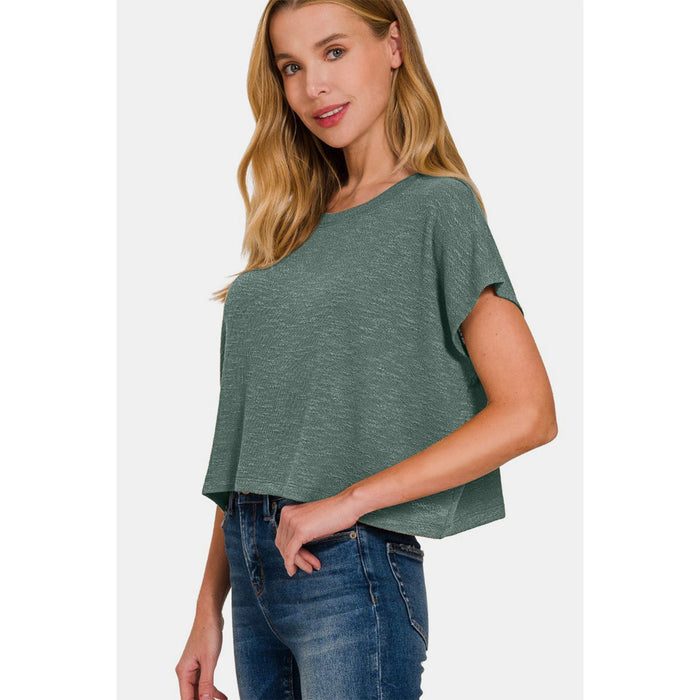 Zenana Round Neck Short Sleeve Crop T-Shirt