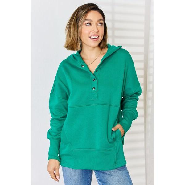 Zenana Half Snap Long Sleeve Hoodie