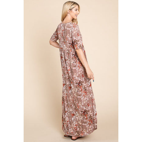 BOMBOM Printed Shirred Maxi Dress