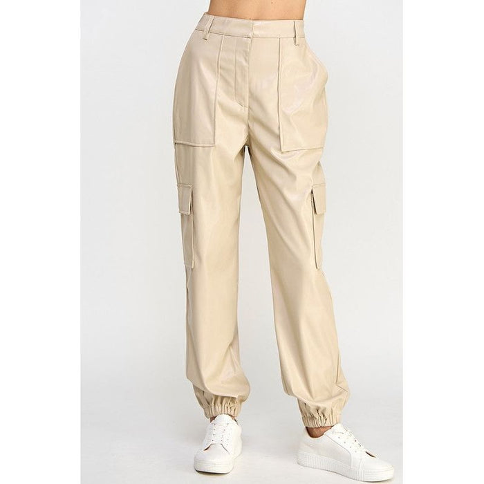 RELAXED VEGAN LEATHER CARGO PANTS