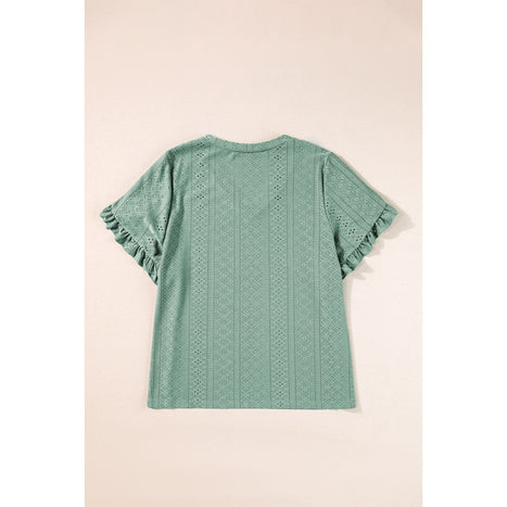 Plus Size Eyelet V-Neck Petal Sleeve Blouse