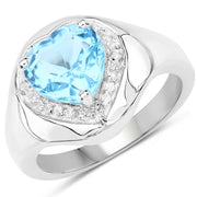 Bids.com 2.23 Carat Genuine Swiss Blue Topaz and White Topaz .925 Sterling Silver Ring Rings
