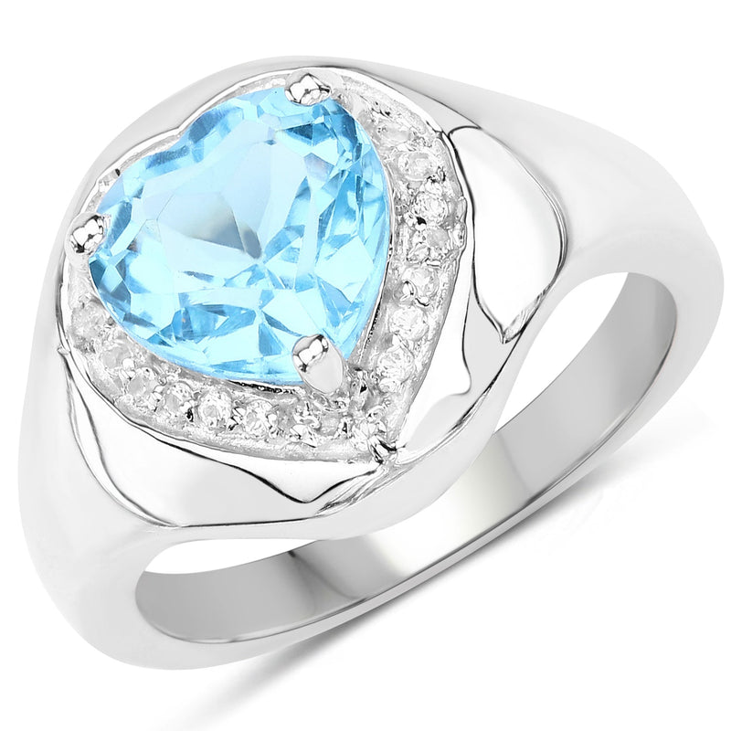 Bids.com 2.23 Carat Genuine Swiss Blue Topaz and White Topaz .925 Sterling Silver Ring Rings