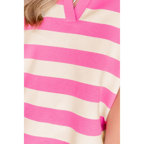 Striped Notched Cap Sleeve Blouse