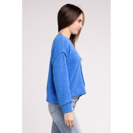 Brushed Melange Hacci Hi-Low Hem Sweater