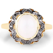 Bids.com 3.04 Carat Genuine White Moonstone and Black Diamond .925 Sterling Silver Ring Rings
