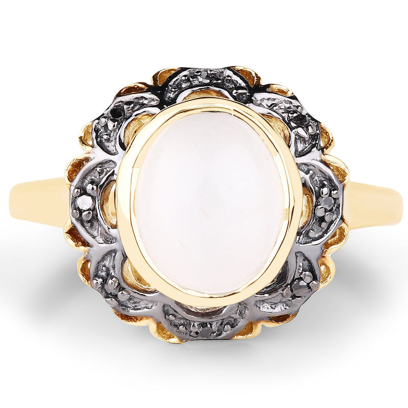 Bids.com 3.04 Carat Genuine White Moonstone and Black Diamond .925 Sterling Silver Ring Rings