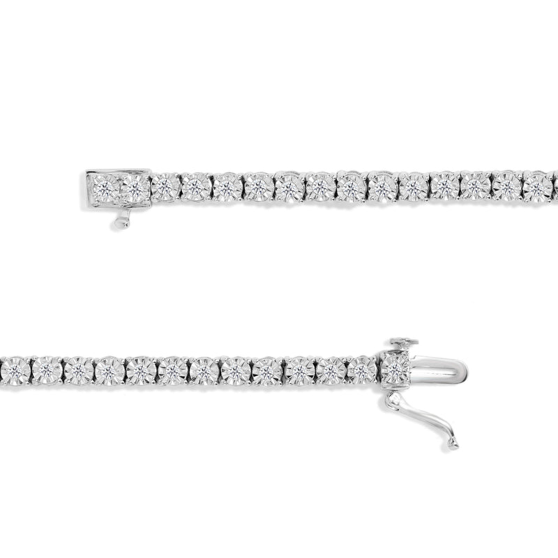 Bids.com .925 Sterling Silver 1.0 Cttw Miracle-Set Diamond Round Faceted Bezel Tennis Bracelet (I-J Color, I3 Clarity) - 7" Bracelets