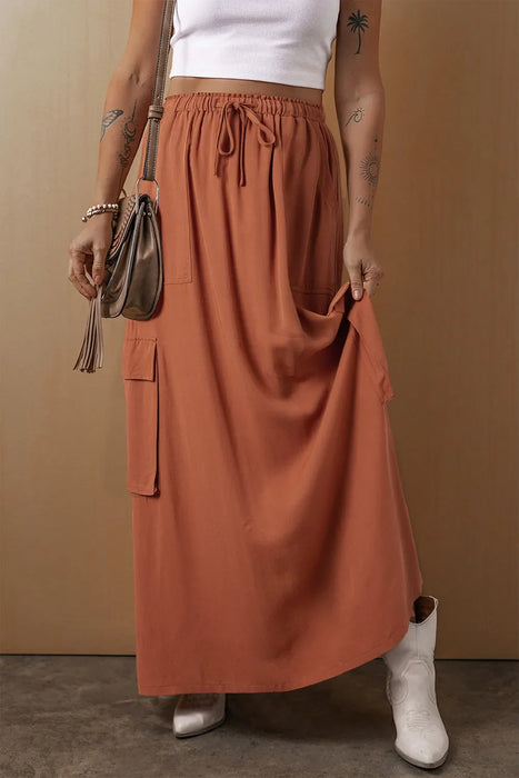 Drawstring Maxi Skirt with Pockets