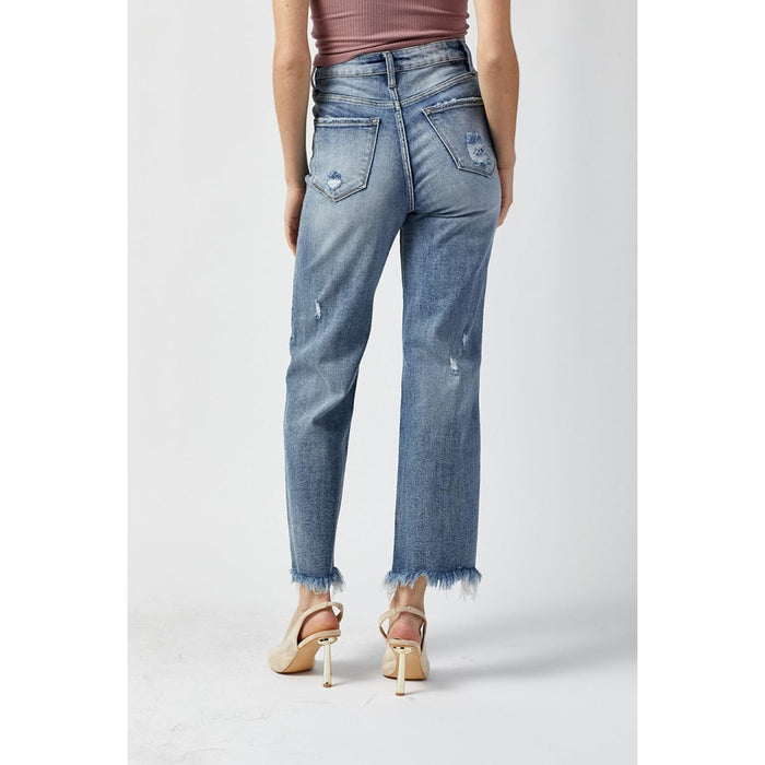 RISEN High Waist Raw Hem Straight Jeans