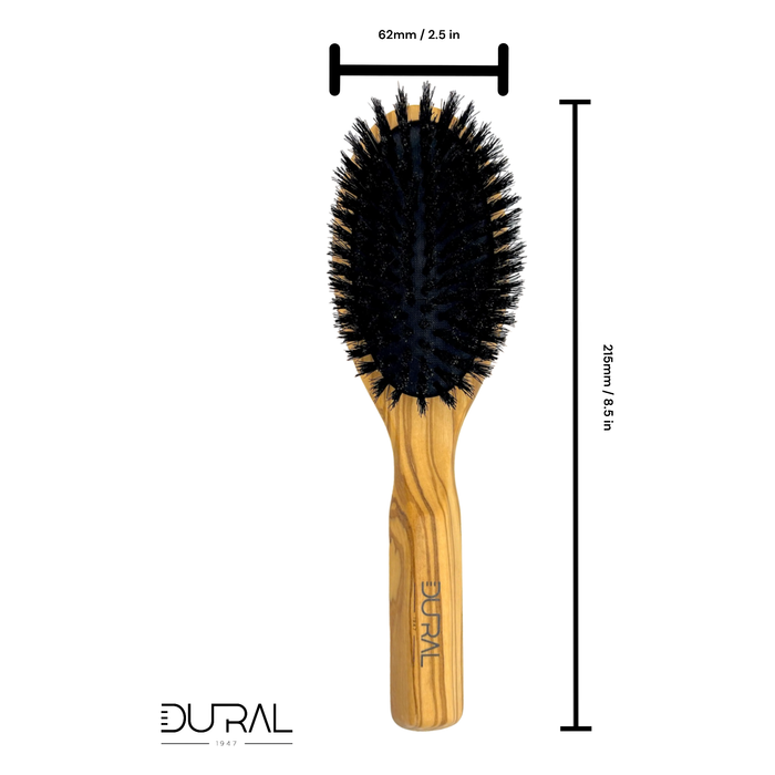 Dural Olive wood rubber cushion hair brush with boar bristles