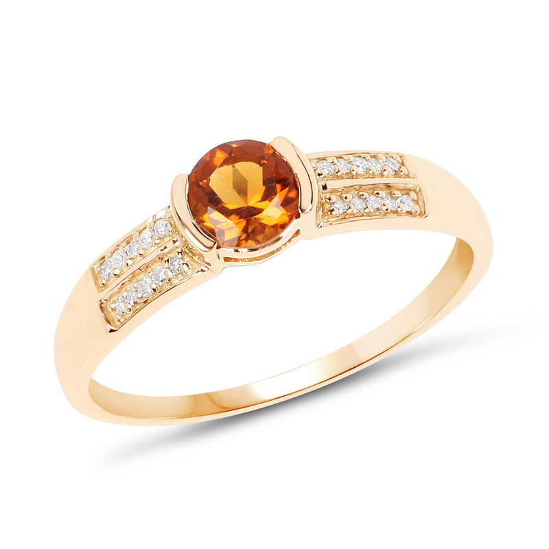 Bids.com 0.51 Carat Genuine Citrine and White Diamond 14K Yellow Gold Ring Rings