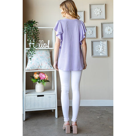 Ruffled Sleeve Ribbed Top