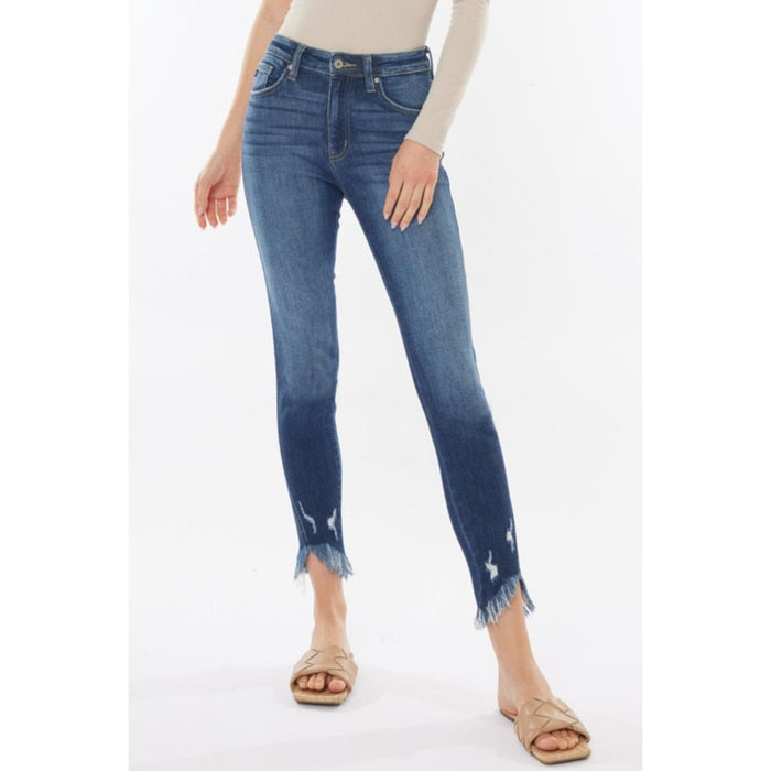 Kancan Raw Hem High Waist Cropped Jeans