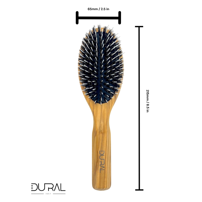 Dural Olive wood rubber cushion hair brush with boar bristles and nylon