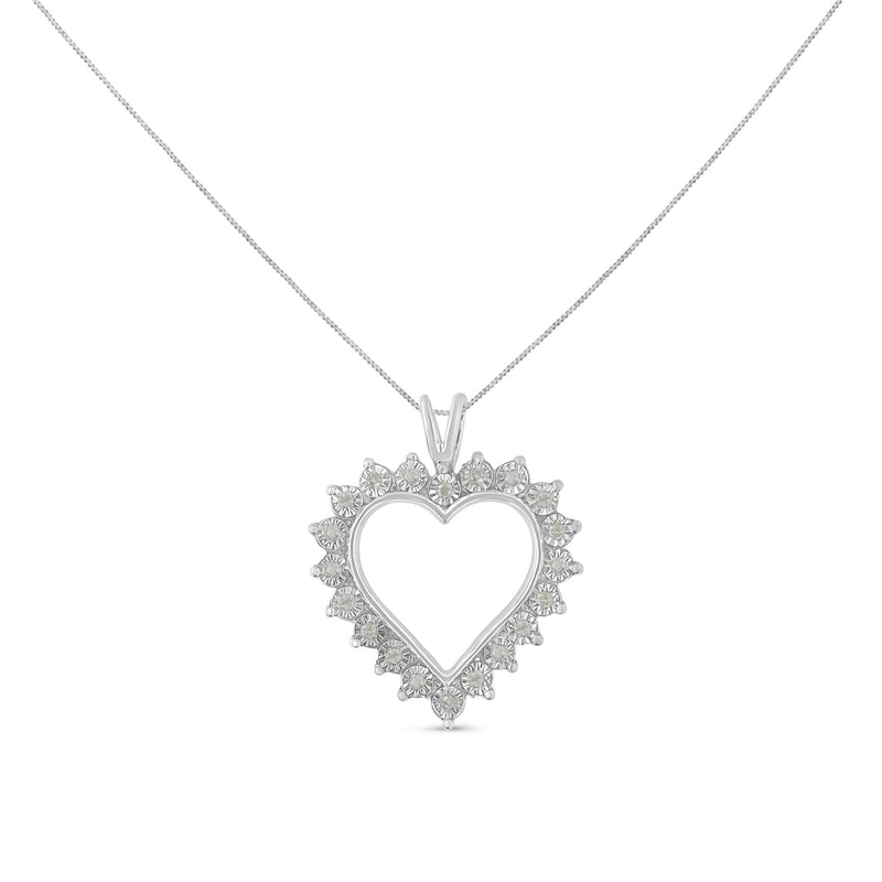 Bids.com .925 Sterling Silver 1/4 Cttw Miracle Set Diamond Open Heart 18" Pendant Necklace (I-J Color, I3 Clarity) Necklaces