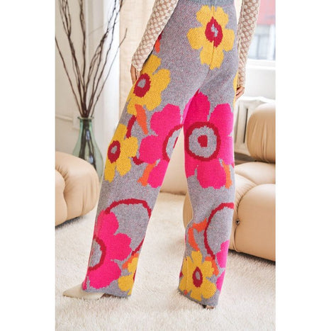 Flower Printed Casual Cozy Full Long Wide Pants