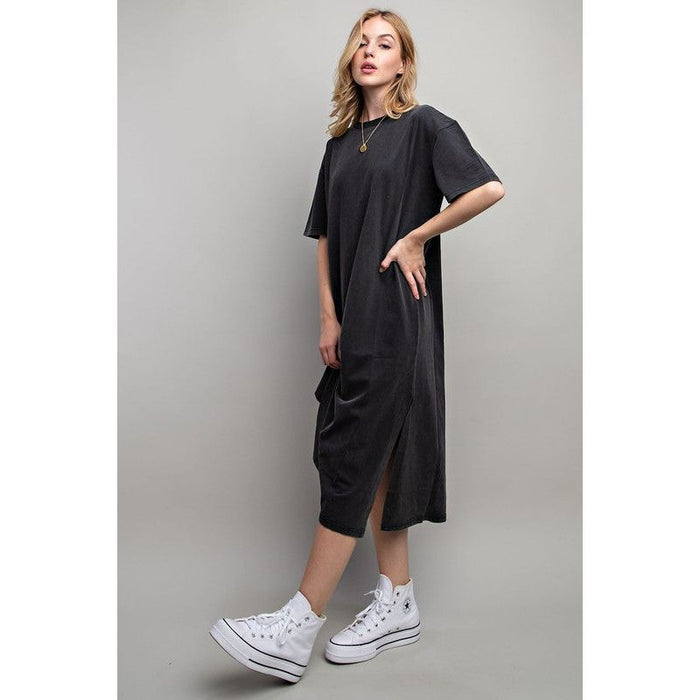 VENTED HEAVY COTTON WASHED DRESS