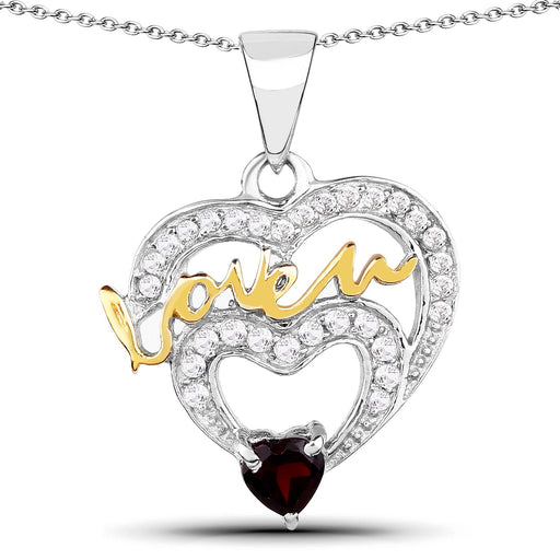Bids.com 0.51 Carat Genuine Garnet and White Topaz .925 Sterling Silver Pendant Pendants