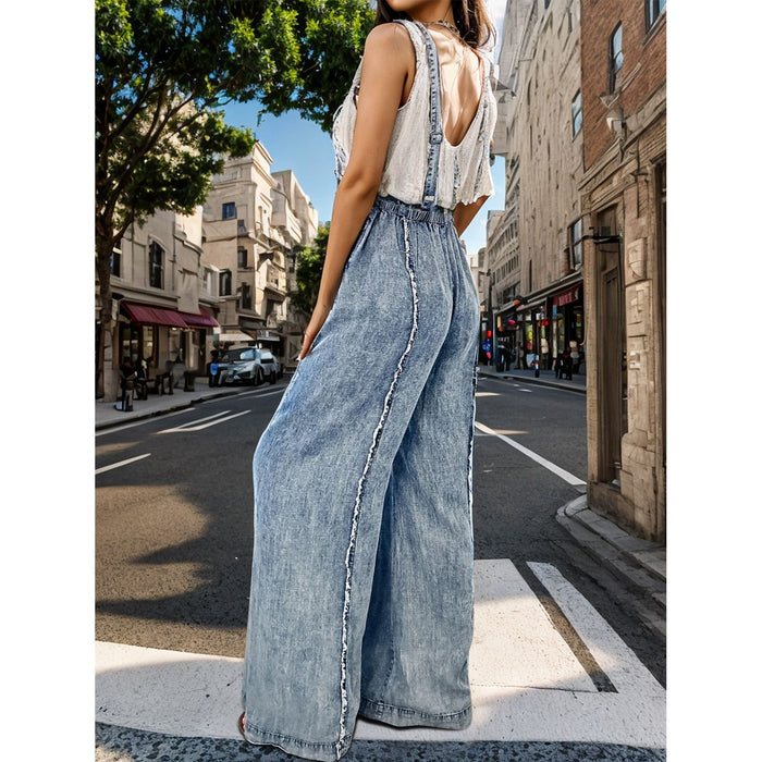 Adjustable Strap Wide Leg Denim Overalls