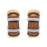 Bids.com 18K Yellow and White Gold Flash Plated .925 Sterling Silver Clear Brown Enamel 9/10 Cttw Round Diamonds Huggie Hoop Earrings (F-G Color, VS1-VS2 Clarity) Earrings