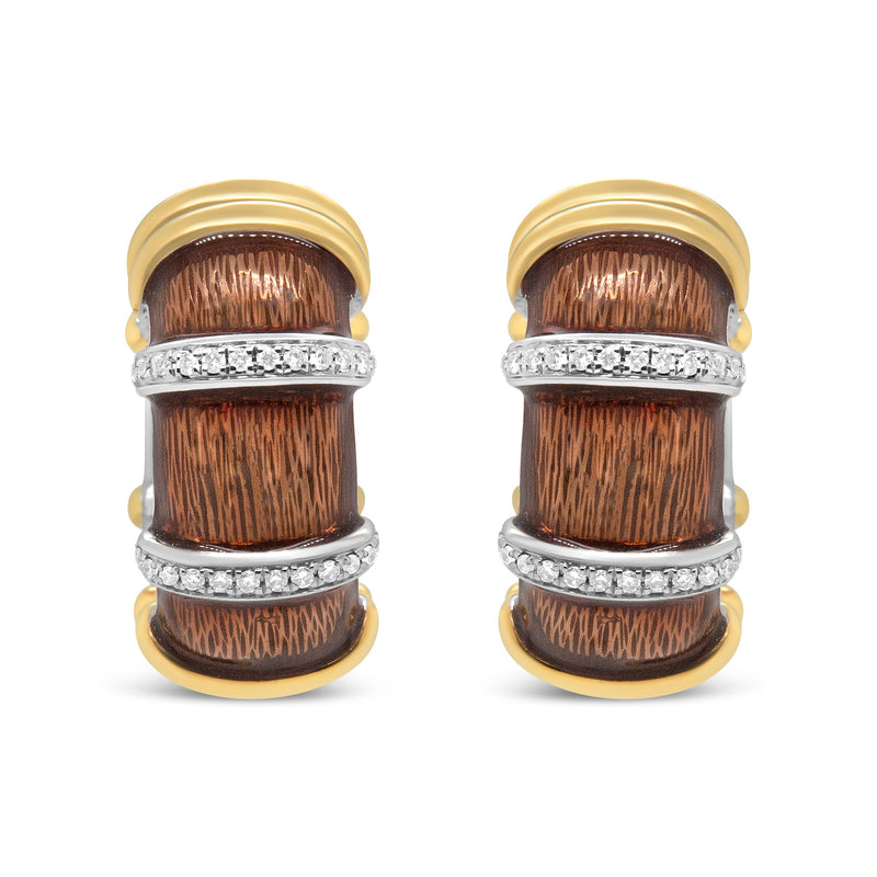 Bids.com 18K Yellow and White Gold Flash Plated .925 Sterling Silver Clear Brown Enamel 9/10 Cttw Round Diamonds Huggie Hoop Earrings (F-G Color, VS1-VS2 Clarity) Earrings