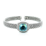 Bids.com Popcorn Texture Cuff Bangle with Blue Topaz and Diamonds in Sterling Silver Bracelets