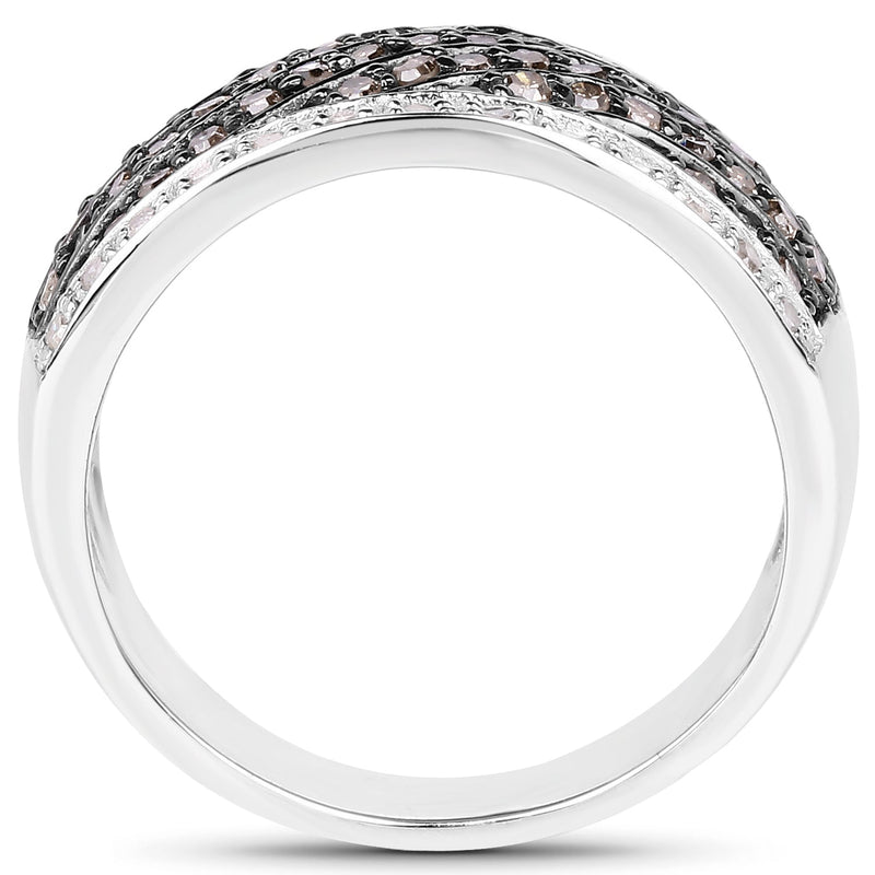 Bids.com 0.87 Carat Genuine Champagne Diamond and White Diamond .925 Sterling Silver Ring Rings