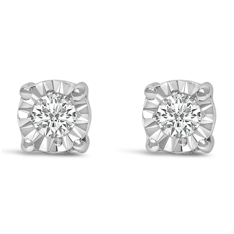 Bids.com .925 Sterling Silver 1/10 Cttw Round Brilliant-Cut Lab Grown Diamond Miracle-Set Stud Earrings (F-G Color, VS1-VS2 Clarity) Earrings