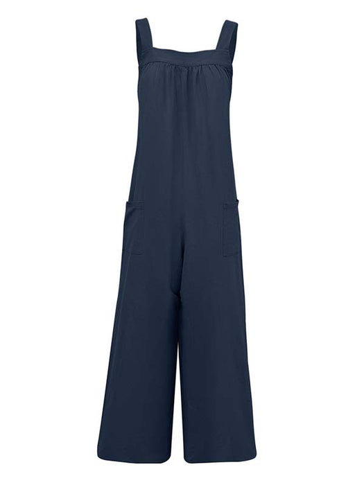 Casual Loose Sleeveless Solid Color Square-Neck Overalls by migunica