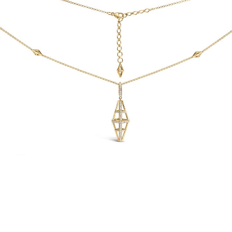 Bids.com 14K Yellow Gold 1.0 Cttw Diamond Studded Geometric Double Pyramid 18" Pendant Necklace (G-H Color, SI1-SI2 Clarity) Necklaces