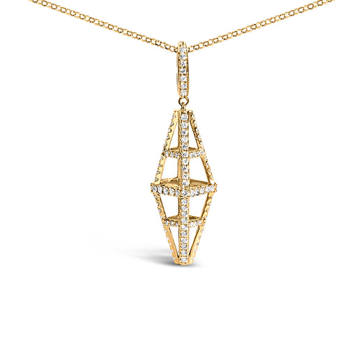 Bids.com 14K Yellow Gold 1.0 Cttw Diamond Studded Geometric Double Pyramid 18" Pendant Necklace (G-H Color, SI1-SI2 Clarity) Necklaces