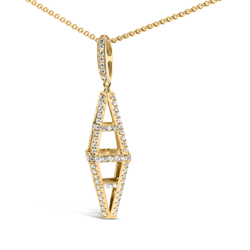 Bids.com 14K Yellow Gold 1.0 Cttw Diamond Studded Geometric Double Pyramid 18" Pendant Necklace (G-H Color, SI1-SI2 Clarity) Necklaces