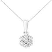 Bids.com 14K White Gold 1/2 cttw Prong Set Round-Cut Diamond 7 Stone Floral Cluster 18" Pendant Necklace (H-I Color, I1-I2 Clarity) Necklaces